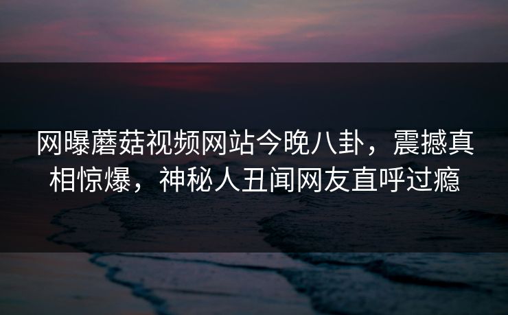 网曝蘑菇视频网站今晚八卦，震撼真相惊爆，神秘人丑闻网友直呼过瘾